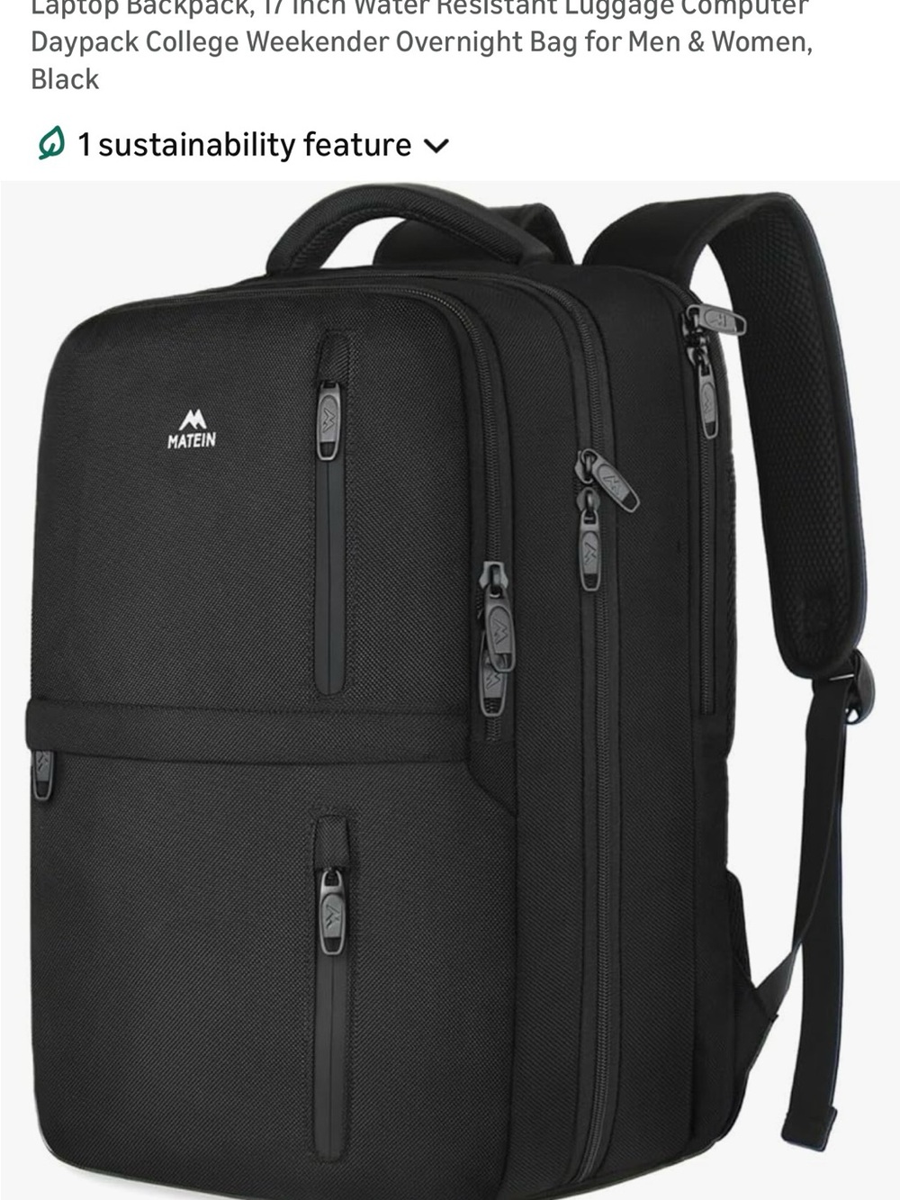 Black Laptop Backpack for Men - Water-Resistant Travel & Business Bag